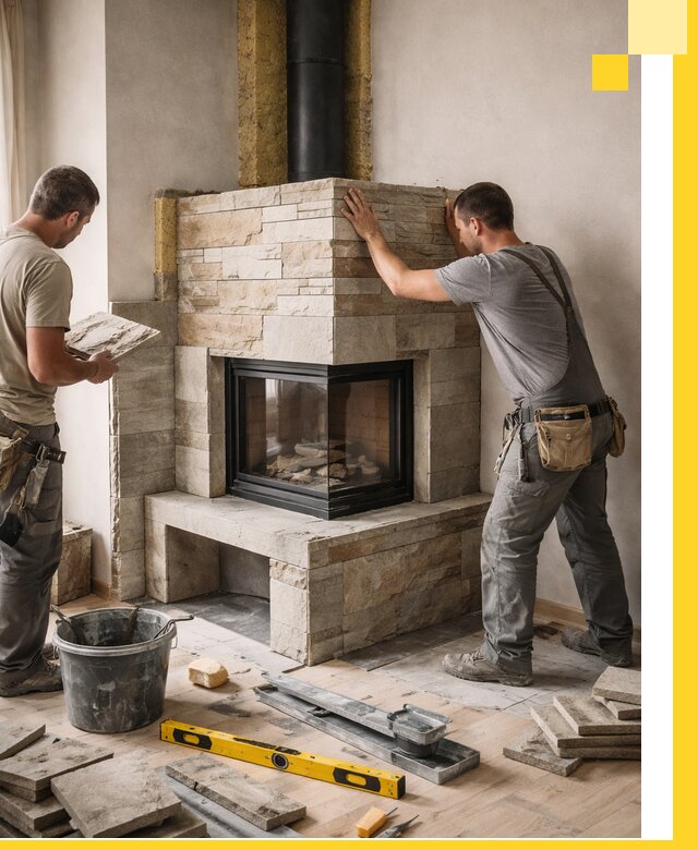 Угловые камины под ключ проект, монтаж и отделка в Кирове