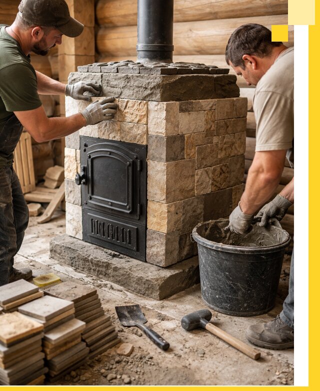 Облицовка банной печи под ключ в Кирове: камень и плитка