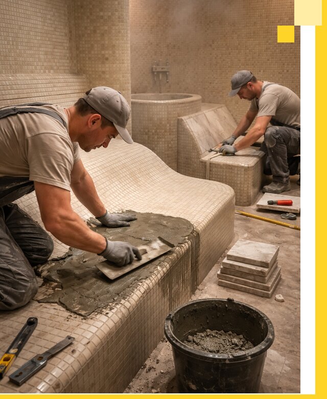 Лежаки для хамама под ключ в Кирове, проект и монтаж