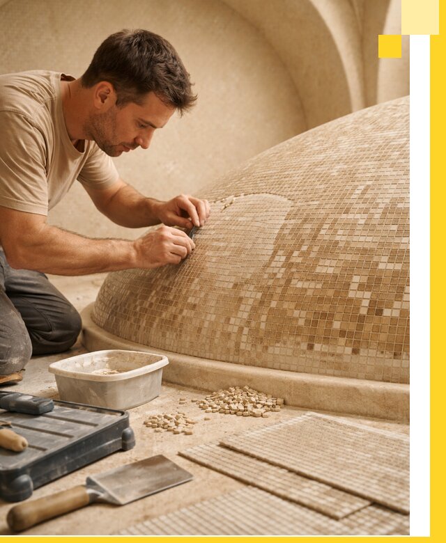 Профессиональная укладка мозаики для хамама под ключ в Кирове